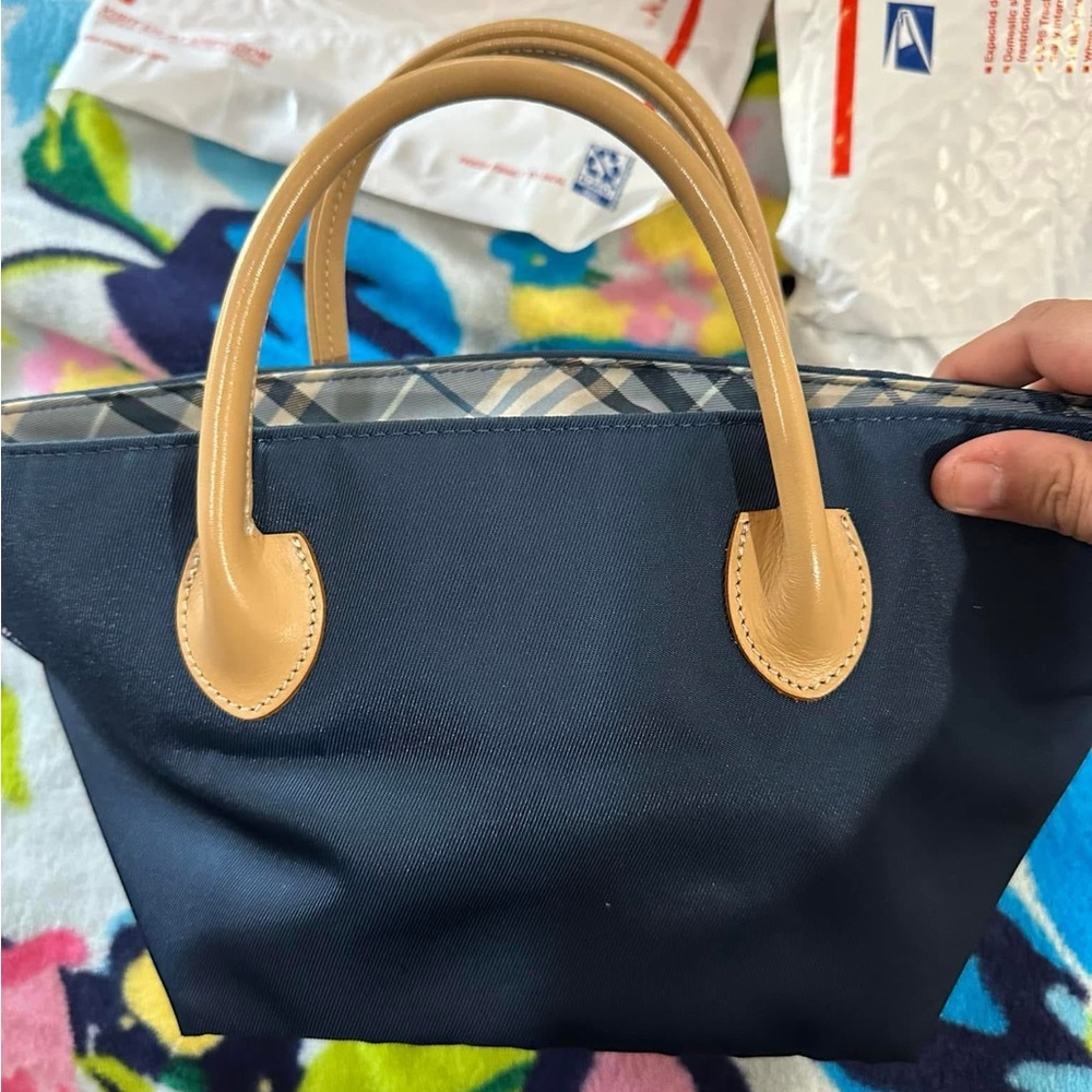 Burberry Mini Blue and Tan Tote Bag